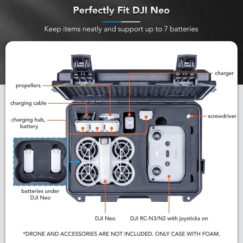 Lykus Titan N110 Waterproof Hard Case for DJI Neo Combo, RC-N3/DJI RC 2, Support Up to 7 batteries [CASE ONLY] - Image 2
